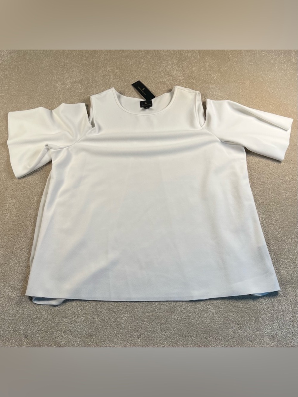 Worthington Top White Cold Shoulder Short Sleeve Split‎ Sheer Back Cover X Large
